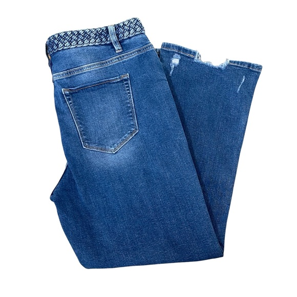 Miss Me High Rise Crop Boot Button Fly Denim Jeans Braided Waistband Size 32x26 - Picture 3 of 16